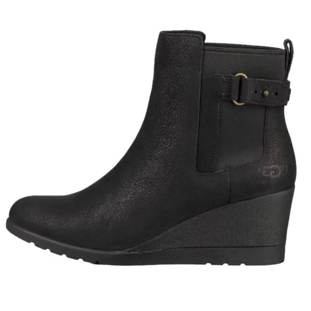 Ugg Indra Suede Leather Wedge Boots Black Size 10